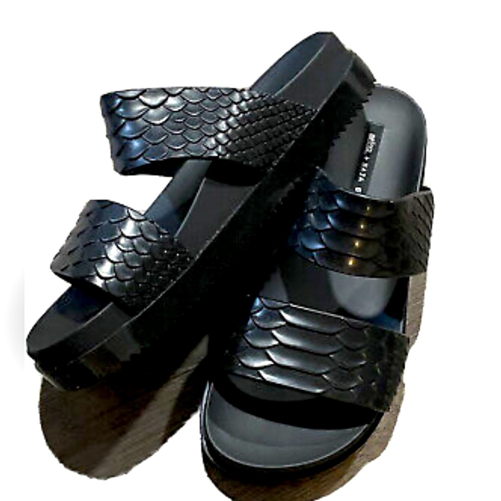 Melissa Black Platform Slide Mules with Scaled Upper